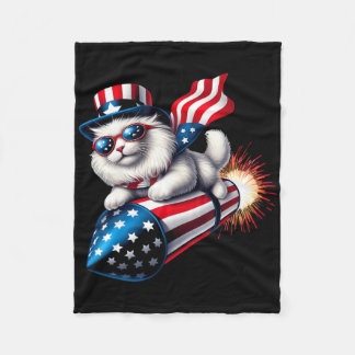 Funny 4th Of July Patriotic Cat Rocket With Firewo Fleece Blanket