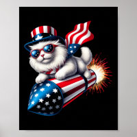Funny 4th Of July Patriotic Cat Rocket With Firewo