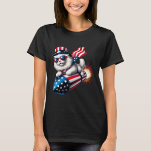 Funny 4th Of July Patriotic Cat Rocket With Firewo T-Shirt