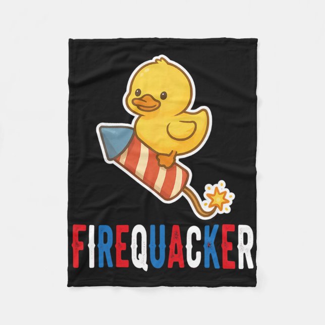 Funny 4th Of July Rubber Duck firequacker' Patriot Fleece Blanket (Front)