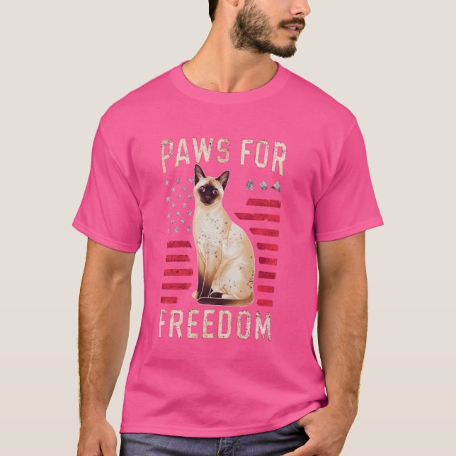 Funny 4Th of July Siamese Cat Lover American Patri T-Shirt (Front)