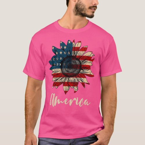 Funny 4th Of July Sunflower American  T_Shirt