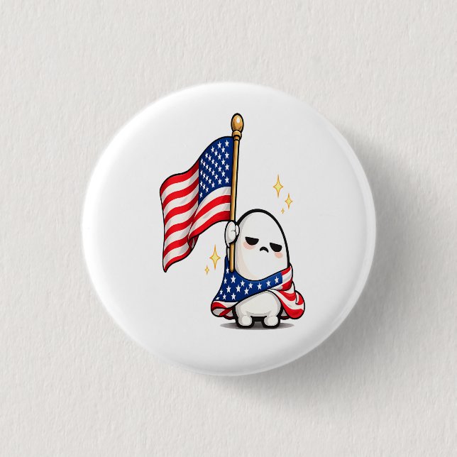 Funny 4th of July Tired USA Character Button (Front)