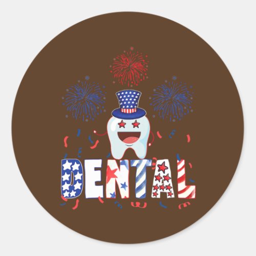 Funny 4th of july Tooth dental Patriotic Doctor  Classic Round Sticker