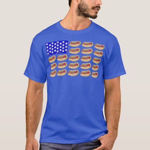 Funny 4th of July US Flag Hotdog Sandwich T_Shirt
