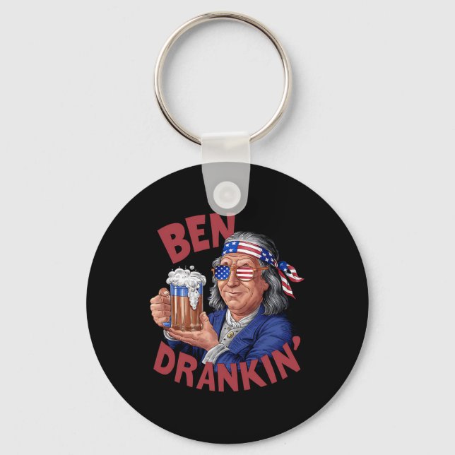 Funny 4th Of July Us President Party Franklin Ben  Keychain (Front)