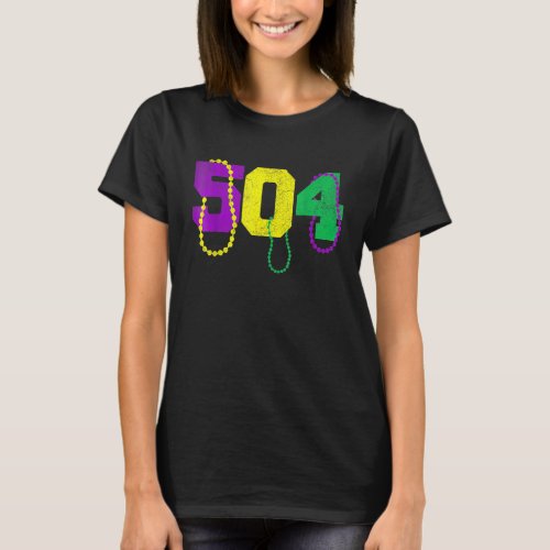 Funny 504 New Orleans Mardi Gras Apparel Vintage M T_Shirt