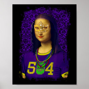 Funny 504 New Orleans Mardi Gras Mona Lisa Mashup  Poster