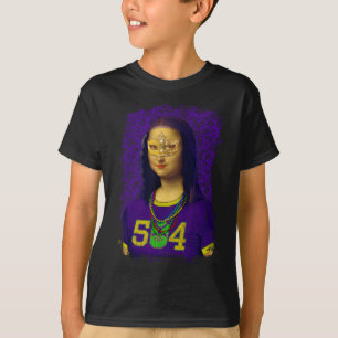Funny 504 New Orleans Mardi Gras Mona Lisa Mashup T-Shirt