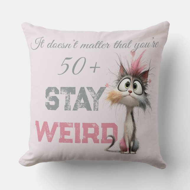 Funny 50 Plus Cat Aging Throw Pillow (Front)