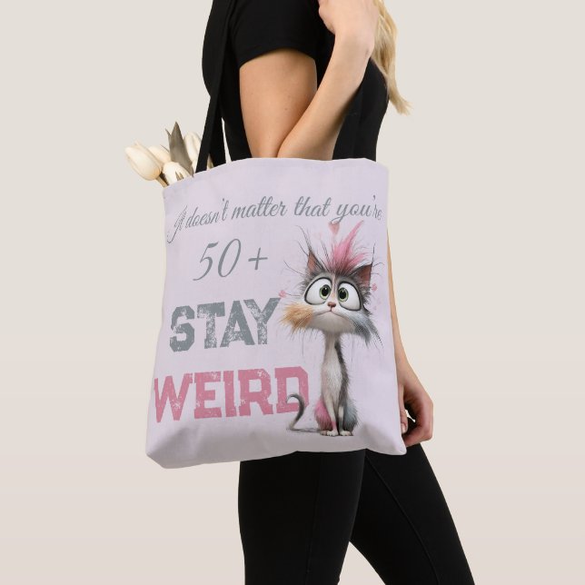 Funny 50 Plus Cat Aging Tote Bag (Close Up)