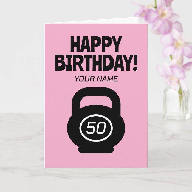 Funny 50th Birthday card for fit girl (Orchid)