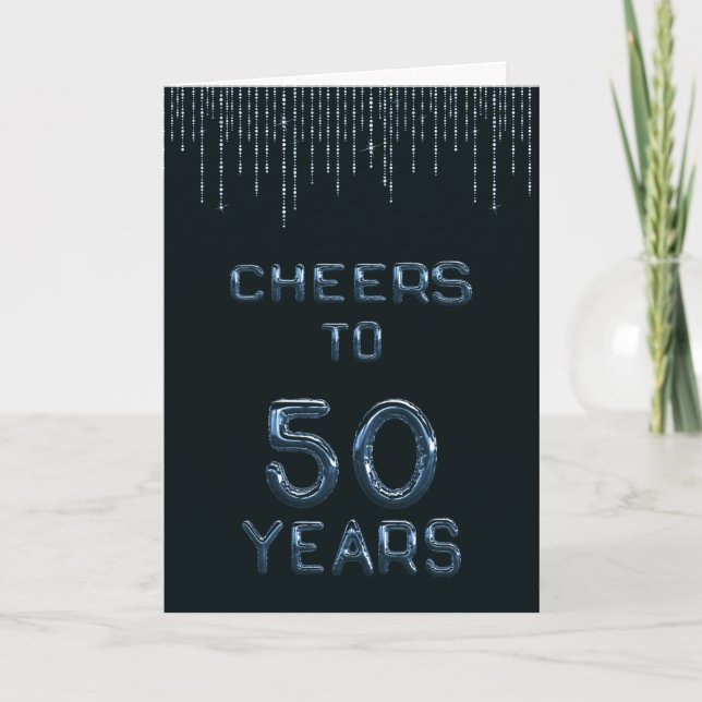 Funny 50th Birthday Cheers to Fifty Years Blue Card (Front)