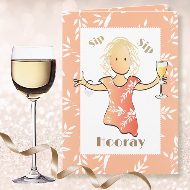 Funny 50th Birthday Female Cartoon Champagne Toast Card (Creator Uploaded)