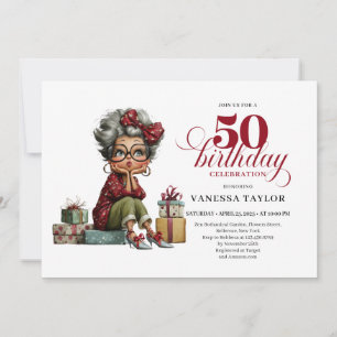Funny 50th Birthday Invitation Quirky Old Lady Par