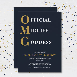 Funny 50th Birthday Navy Gold OMG Humorous Invitation