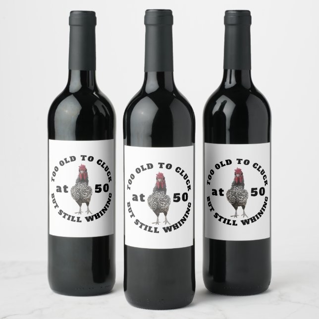 Funny 50th Birthday Over The Hill Rooster Party Wine Label (Bottles)