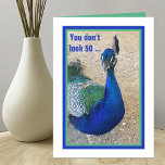 Funny 50th Birthday Peacock Card for Women<br><div class="desc">This pretty peacock brings a funny birthday message to the recipient. On the front is a photo of a peacock with the words "You don't look 50 ... ". Inside the card says, "... and as long as you don't act 50 it'll just be our little secret!" It's a fun...</div>