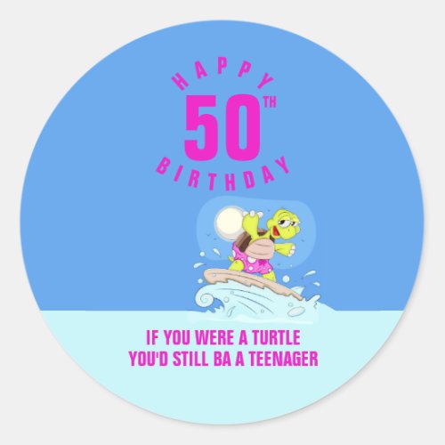 Funny 50th birthday quote classic round sticker