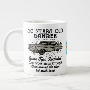 Funny 50th Birthday Retro Car Banger Add Name Date Giant Coffee Mug