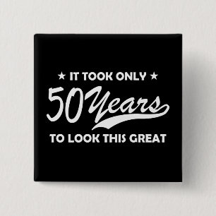 Funny 50th Birthday Retro Typography Button