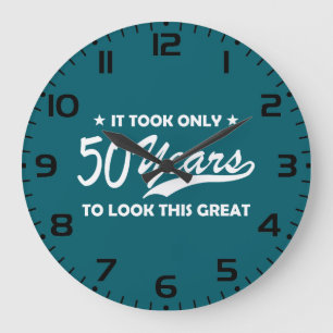 Funny 50th Birthday Retro Typography Large Clock