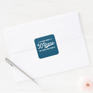 Funny 50th Birthday Retro Typography Square Sticker