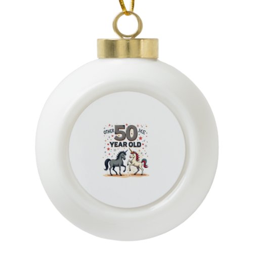 Funny 50th Birthday Unicorn Horse Vintage Graphic  Ceramic Ball Christmas Ornament