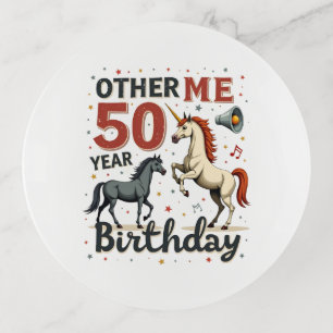 Funny 50th Birthday Unicorn Horse Vintage Graphic  Trinket Tray