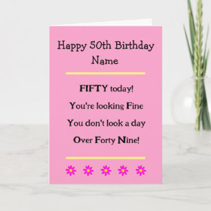 Funny 50th Birthday Verse Woman Birthday Card