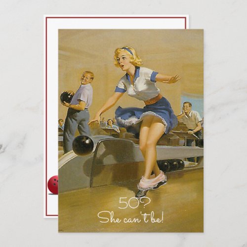 Funny 50th Birthday Vintage Pin Up Girl Bowling Invitation