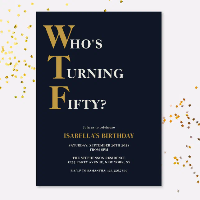 Funny 50th Birthday WTF Humorous Invitation | Zazzle