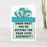 Funny 50th or Any Age Over the Hill Birthday Card<br><div class="desc">Unfortunately we do get older each birthday. Or you can think of it as getting better. Our card front has a BIG GIFT with green, blue and white stripes and a coordinating bow mixing solids and patterns. Great for someone with a sense of humor about aging. For him or her,...</div>