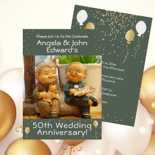 Funny 50th Wedding Anniversary Caricature Invitation