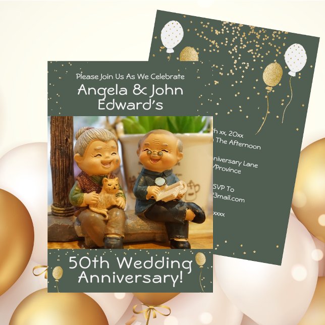 Funny 50th Wedding Anniversary Caricature Invitation (Funny 50th Wedding Anniversary Caricature Invitation)