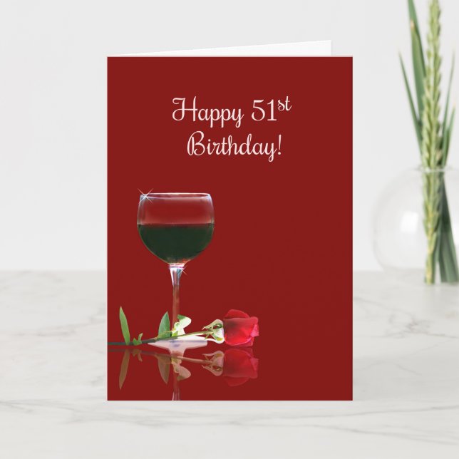 Funny 51st Wine Themed Happy Birthday Card (Front)