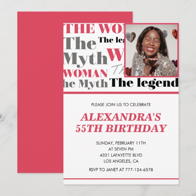 Funny 55th birthday invitation Photo Myth Legend (Front/Back)