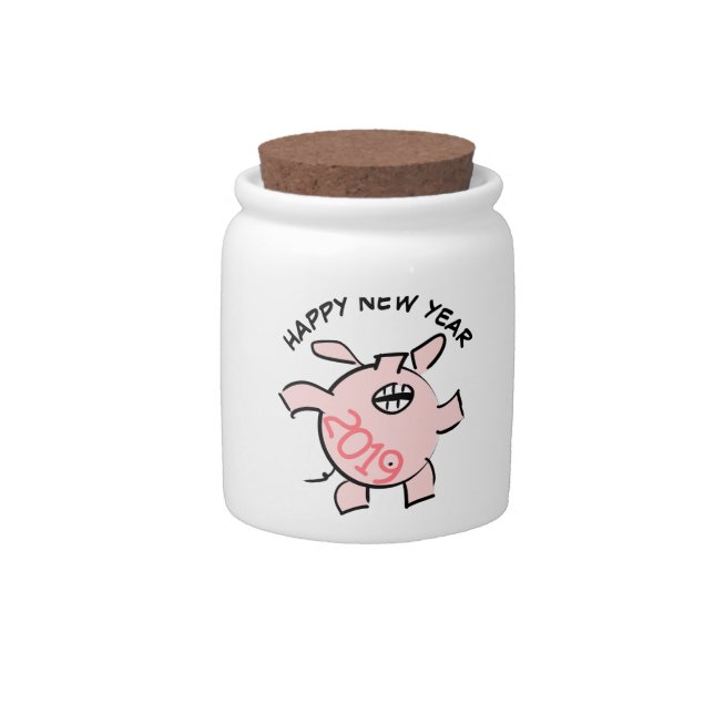 Funny 5 Cartoon Illustration Pig  Year 2019 Candy Candy Jar (Front)