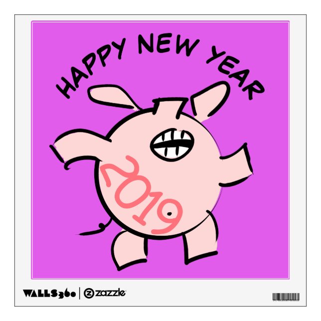 Funny 5 Cartoon Illustration Pig  Year 2019 Decal (Front)