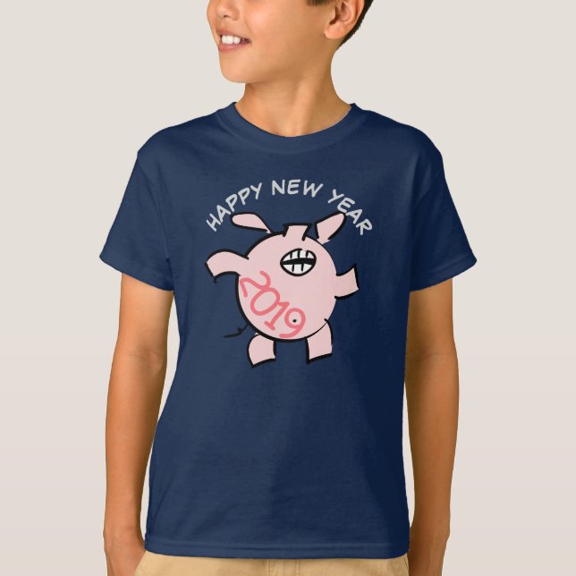 Funny 5 Cartoon Illustration Pig  Year 2019 Kids T T-Shirt (Front)