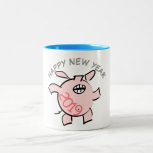Funny 5 Cartoon Illustration Pig Year 2019 Mug