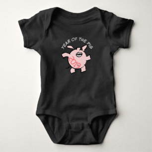 Funny 5 Cartoon Illustration Pink Pig 2019 Baby B Bodysuit