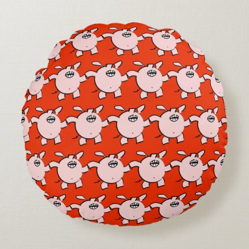 Funny 5 Cartoon Pig Choose Color Round Pillow