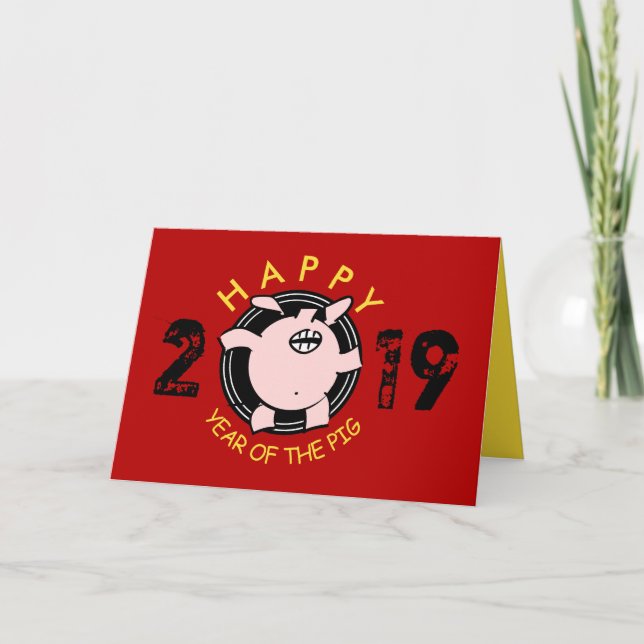 Funny 5 Cartoon Pig custom Year Zodiac Birthday GC Holiday Card (Front)
