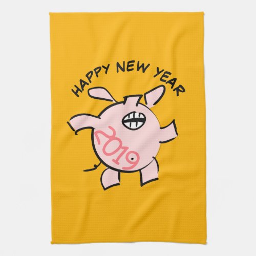 Funny 5 Cartoon Pig Year 2019 Kitchen Towel
