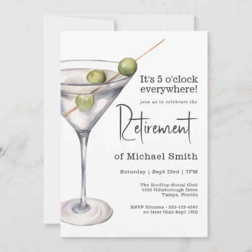 Funny 5 O'clock Everywhere Retirement Party Invitation Zazzle