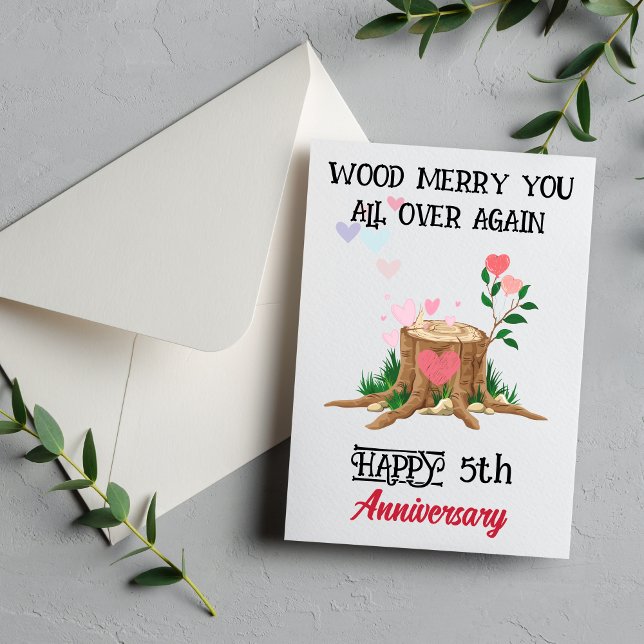 Funny 5th Wood Anniversary Card with Custom Photo (Funny Wood 5th Anniversary Card | 5 Year Love & Laughter Gift)