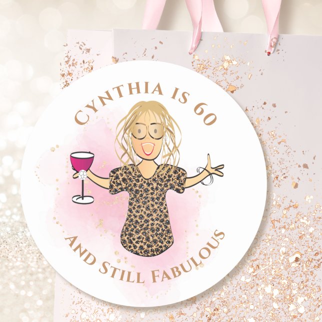 Funny 60 and Fabulous Cartoon 60th Birthday Sassy  Classic Round Sticker (Creator Uploaded)