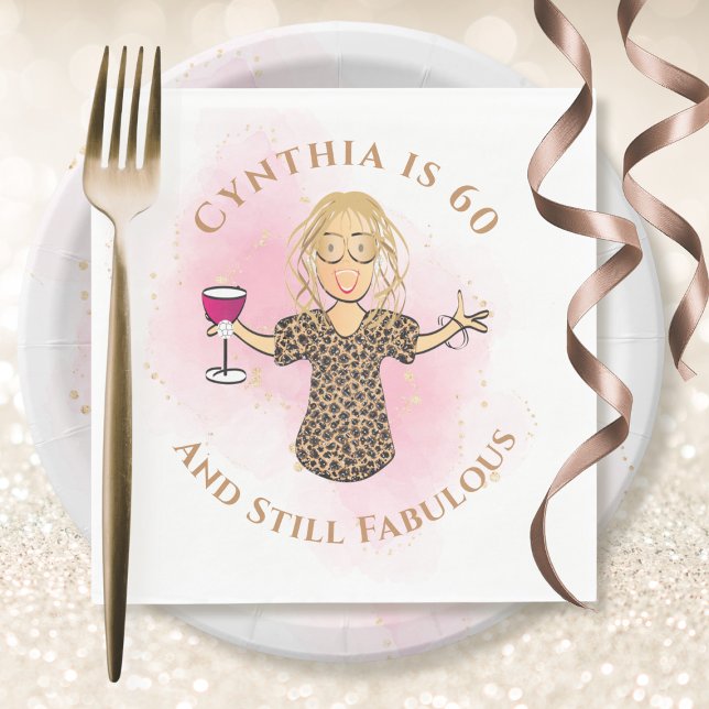 Funny 60 and Fabulous for Her Pink 60th Birthday Napkins (Creator Uploaded)
