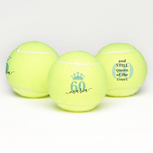 Funny 60th Birthday Custom Queen of the Court Tennis Balls